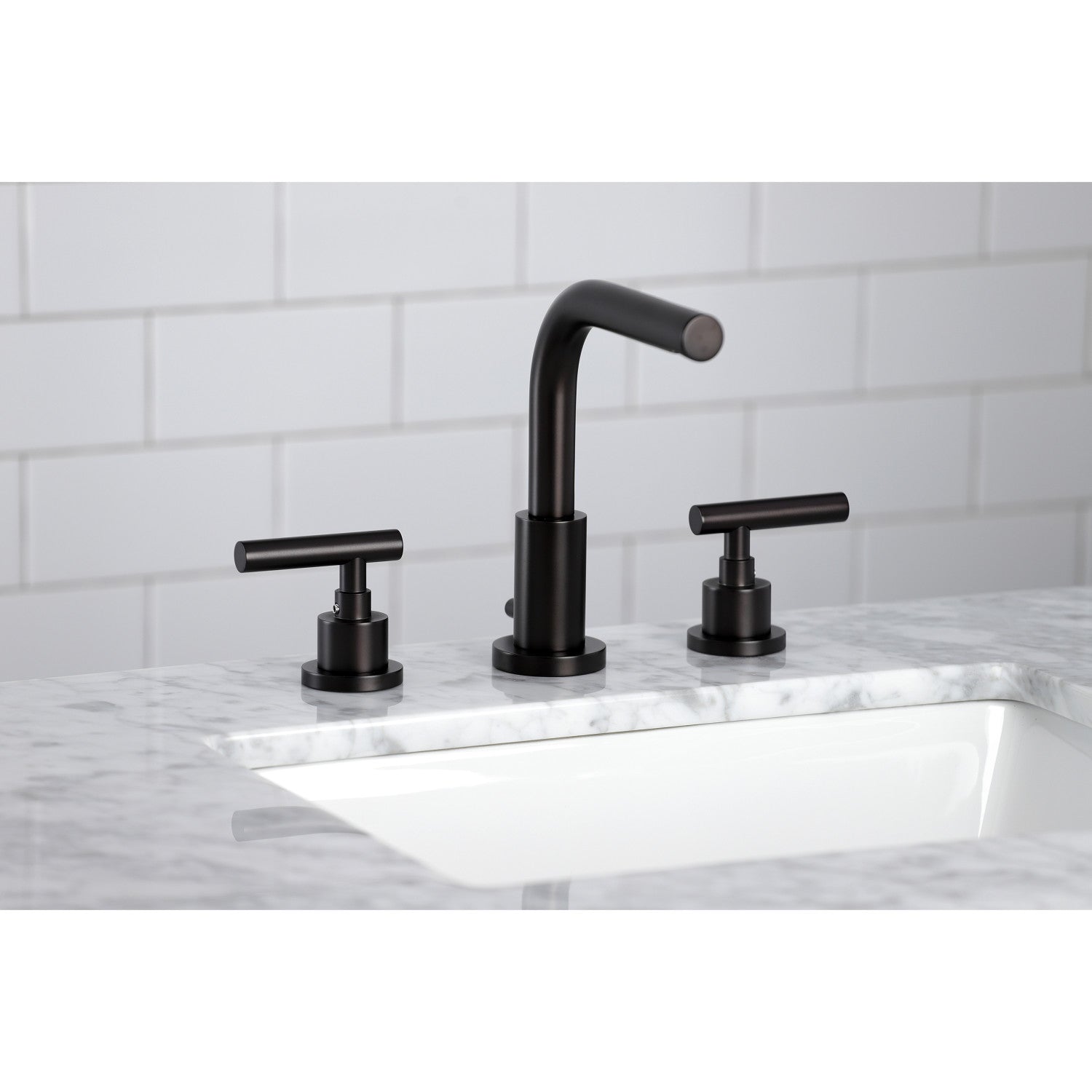 Kingston Sona FSC8955CML - Manhattan Two-Handle 3-Hole Deck Mount Widespread Bathroom Faucet with Brass Pop-Up, Oil Rubbed Bronze — thumbnail 2